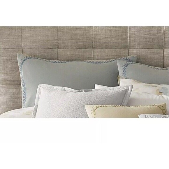 New Set Of 2 Barbara Barry Windswept Wave Lagoon Euro Shams Blue Grey Cotton - Picture 1 of 6